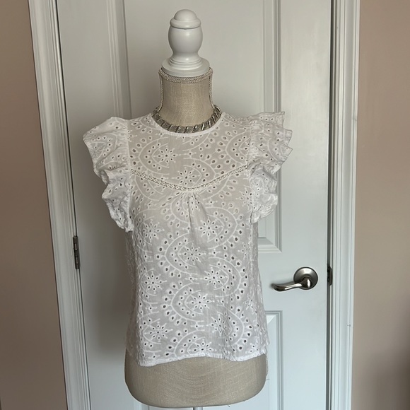 Shein top, blouse with short sleeves, white, cotton, embroidered new no tag - Picture 3 of 6